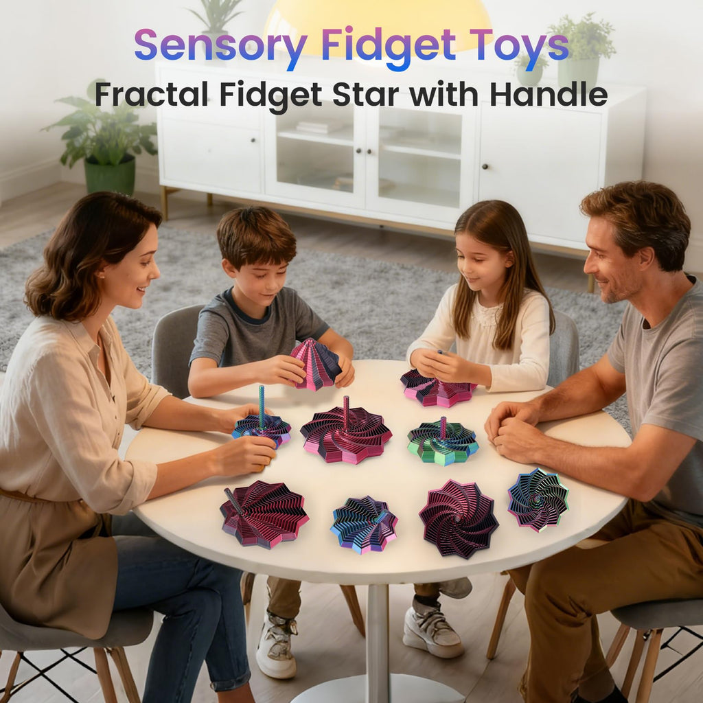 2 Pack 3D Printed Fidget Stars – Hexagon Whirling Spiral Sensory Toy for Stress Relief, 2 Sizes, for Kids Teens Adults