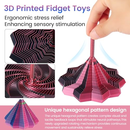 2 Pack 3D Printed Fidget Stars – Hexagon Whirling Spiral Sensory Toy for Stress Relief, 2 Sizes, for Kids Teens Adults