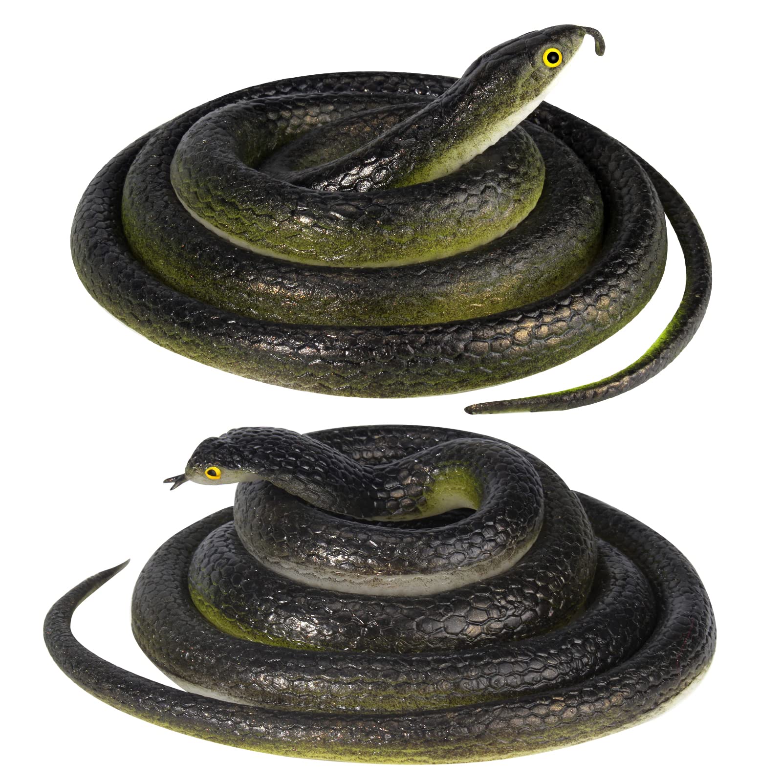 2-Pack 48-Inch Realistic Rubber Snakes – Black Mamba & Cobra for Garden Props, Pranks, and Halloween Decor