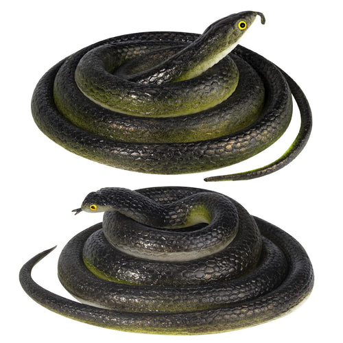 2-Pack 48-Inch Realistic Rubber Snakes – Black Mamba & Cobra for Garden Props, Pranks, and Halloween Decor