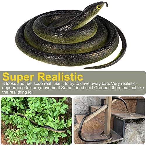 2-Pack 48-Inch Realistic Rubber Snakes – Black Mamba & Cobra for Garden Props, Pranks, and Halloween Decor