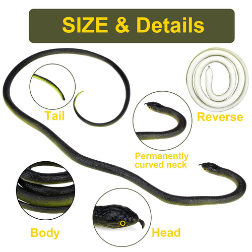 2-Pack 48-Inch Realistic Rubber Snakes – Black Mamba & Cobra for Garden Props, Pranks, and Halloween Decor