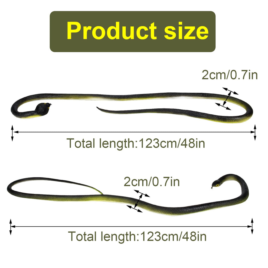 2-Pack 48-Inch Realistic Rubber Snakes – Black Mamba & Cobra for Garden Props, Pranks, and Halloween Decor
