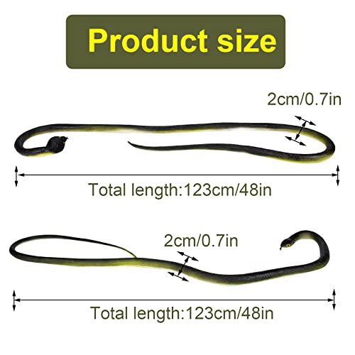 2-Pack 48-Inch Realistic Rubber Snakes – Black Mamba & Cobra for Garden Props, Pranks, and Halloween Decor