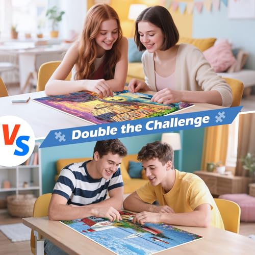 2-Pack 500-Piece Jigsaw Puzzles for Adults – Beach and Venice City Scenes, Premium Cardboard, Family Game Night Gift