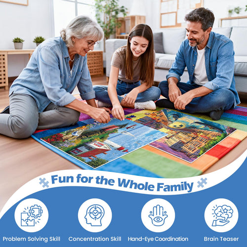 2-Pack 500-Piece Jigsaw Puzzles for Adults – Beach and Venice City Scenes, Premium Cardboard, Family Game Night Gift