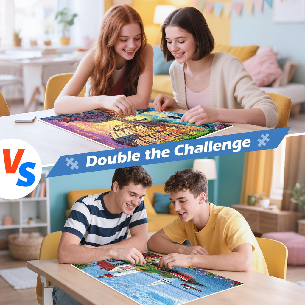 2-Pack 500-Piece Jigsaw Puzzles for Adults – Beach and Venice City Scenes, Premium Cardboard, Family Game Night Gift