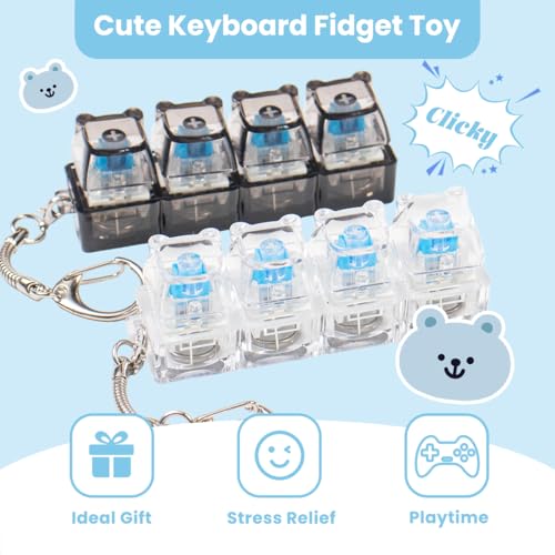 2-Pack Bear Keyboard Fidget Toy with LED Lights – Cute Clicky Keychain for Stress Relief (Black & White Transparent)