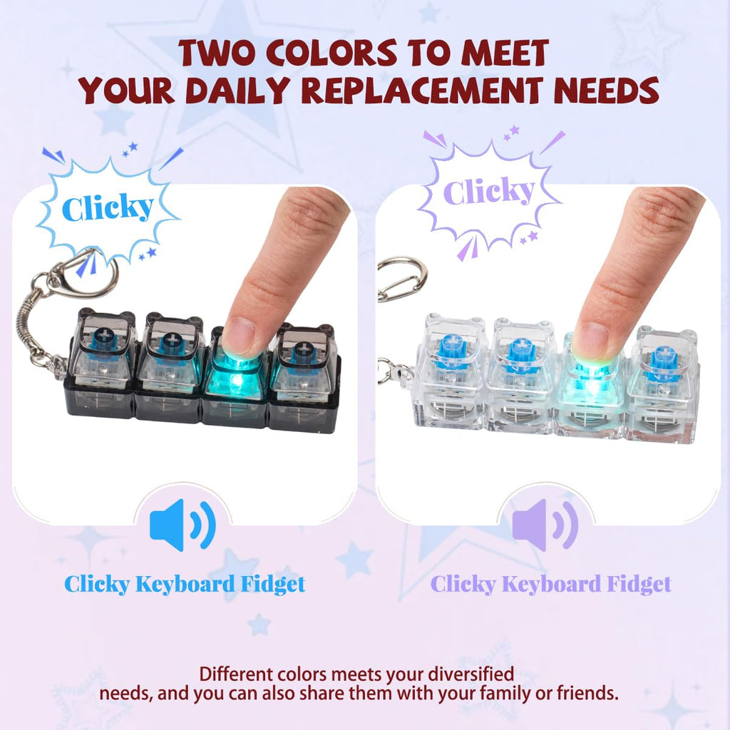 2-Pack Bear Keyboard Fidget Toy with LED Lights – Cute Clicky Keychain for Stress Relief (Black & White Transparent)