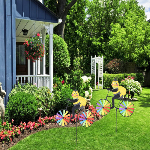 2-Pack Bee Bike Wind Spinner – 35.43-Inch Animal Garden Decoration with Powder-Coated Plastic