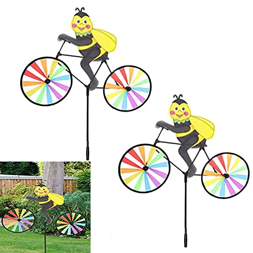 2-Pack Bee Bike Wind Spinner – 35.43-Inch Animal Garden Decoration with Powder-Coated Plastic