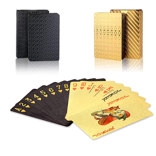 2 Pack Black Gold Waterproof Plastic Playing Cards – Standard Index Poker Decks by SWINILAYA