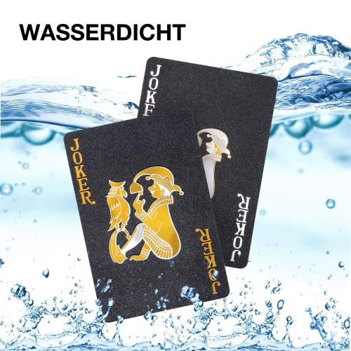 2 Pack Black Gold Waterproof Plastic Playing Cards – Standard Index Poker Decks by SWINILAYA