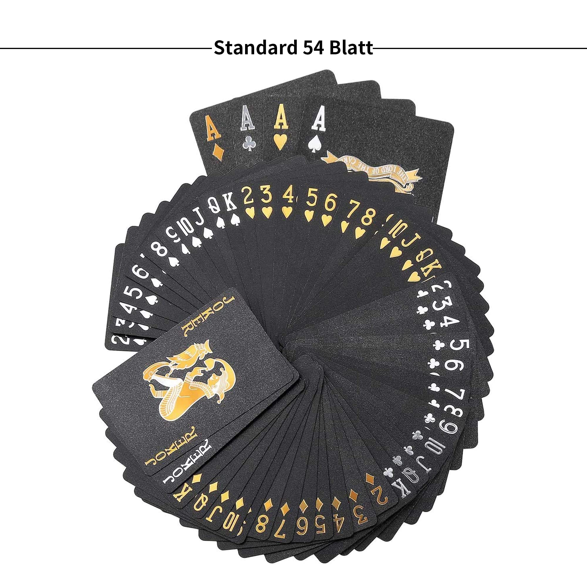 2 Pack Black Gold Waterproof Plastic Playing Cards – Standard Index Poker Decks by SWINILAYA