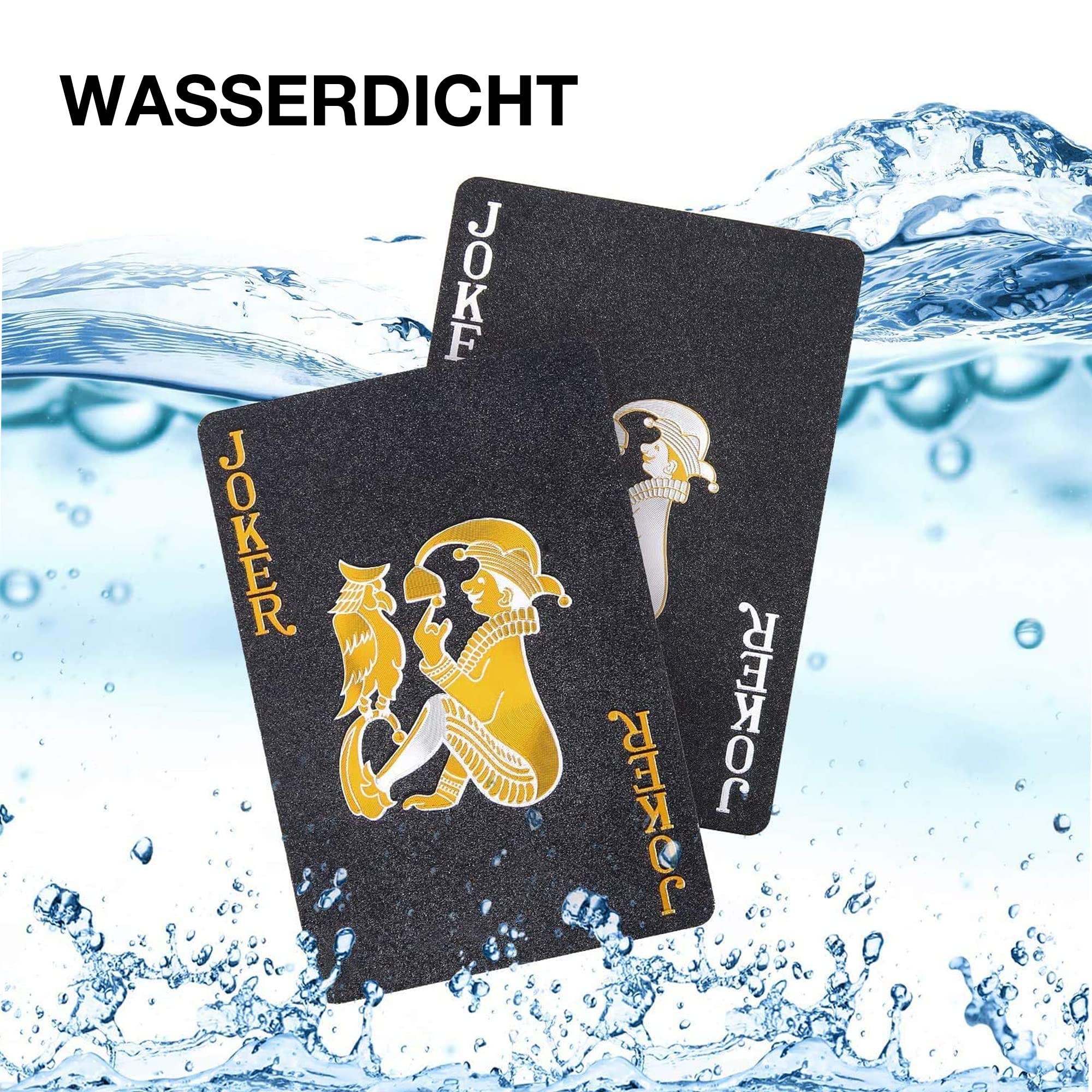 2 Pack Black Gold Waterproof Plastic Playing Cards – Standard Index Poker Decks by SWINILAYA