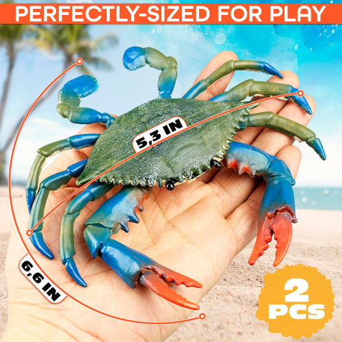 2-Pack Blue Crab Toy – 6.6 x 5.3 Inch Realistic Plastic Imitation Crabs for Aquarium Decor and Coastal Displays