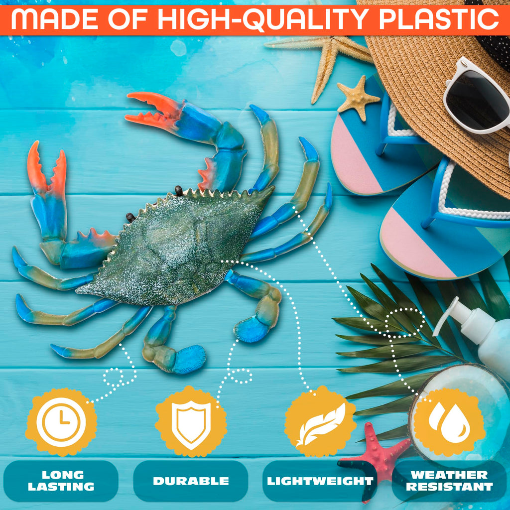 2-Pack Blue Crab Toy – 6.6 x 5.3 Inch Realistic Plastic Imitation Crabs for Aquarium Decor and Coastal Displays