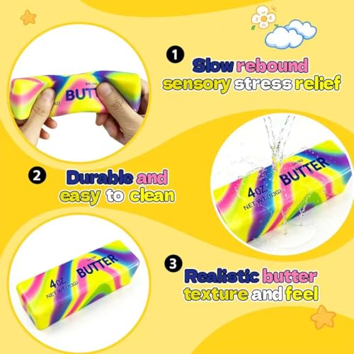 2-Pack Butter Squishy Stress Toys – Realistic Slow-Rising Foam Fidget, Dazzling Colors, for Desk & Anxiety Relief
