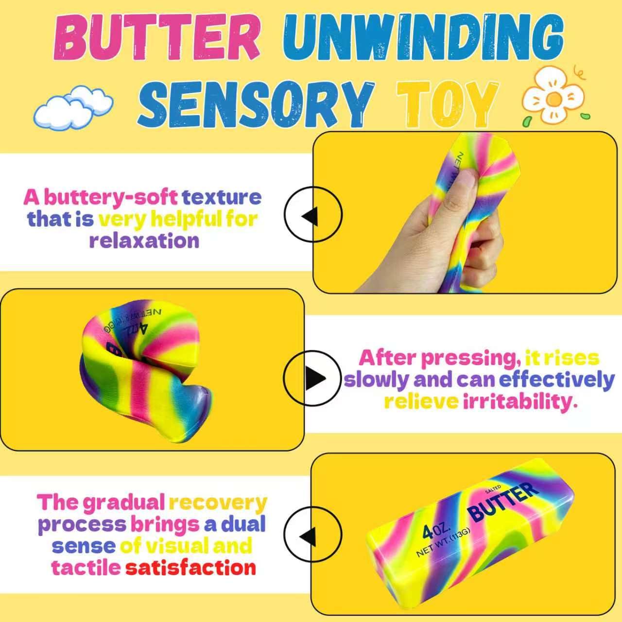 2-Pack Butter Squishy Stress Toys – Realistic Slow-Rising Foam Fidget, Dazzling Colors, for Desk & Anxiety Relief