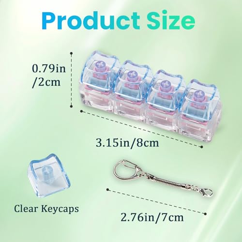 2-Pack Cat Keyboard Fidget Keychain: Creamy & Clicky Stress Relief Toy with Light and No Light Versions (White/Blue)