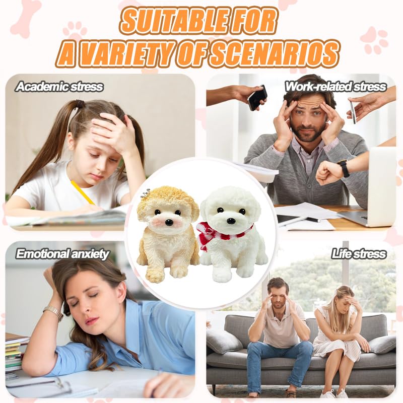 2-Pack Cute Squishy Dog Toys - Handmade Soft Silicone Stress Relief Toy for Kids and Adults (White-Curry)