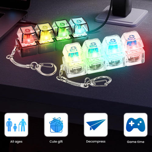2-Pack Fidget Keychain Keyboards – LED Lights, Silent & Clicky, Stress Relief Toy for Adults – Portable for Office, Library, Home