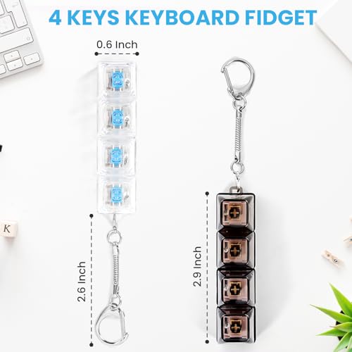 2-Pack Fidget Keychain Keyboards – LED Lights, Silent & Clicky, Stress Relief Toy for Adults – Portable for Office, Library, Home