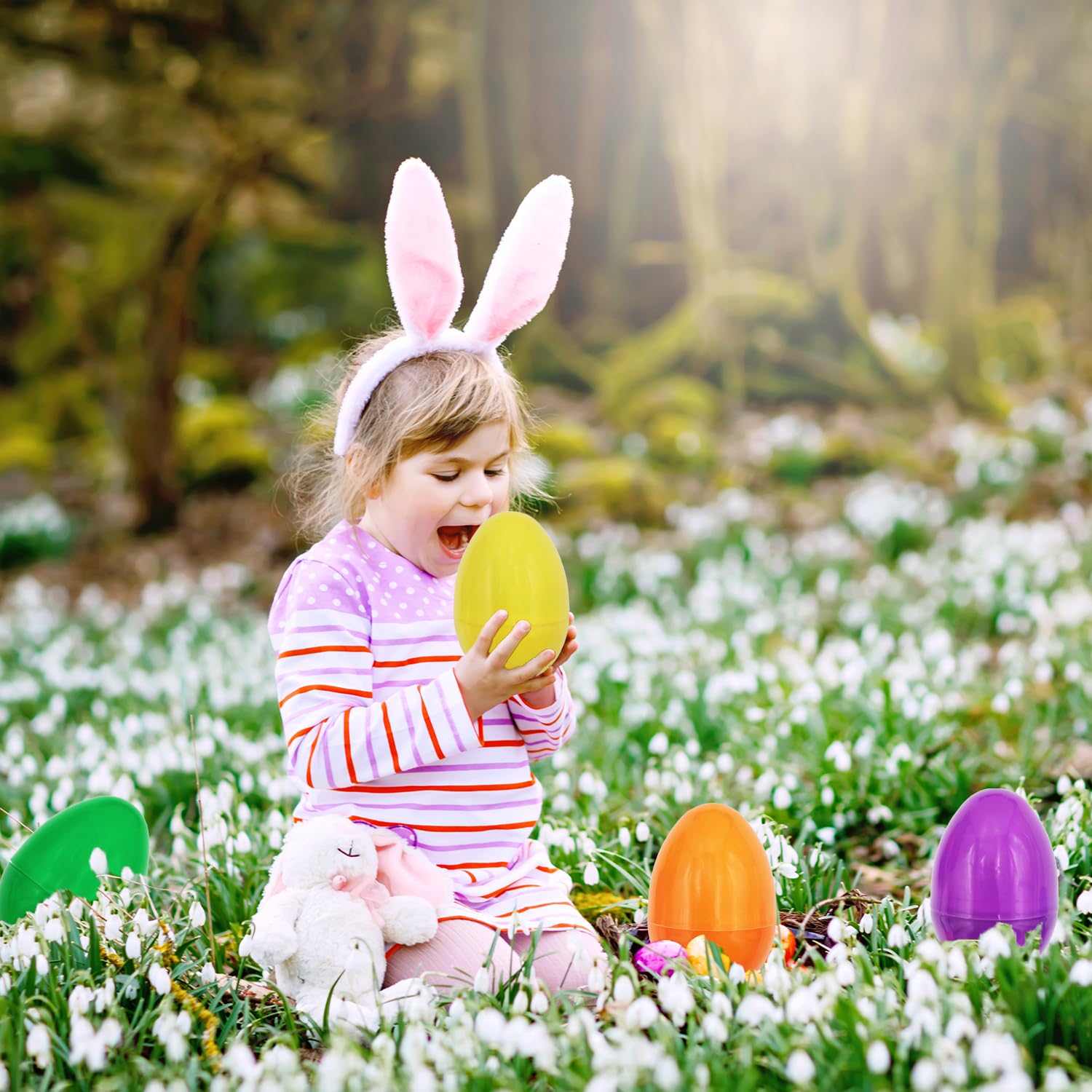 2-Pack Giant 8-Inch Fillable Plastic Easter Eggs – Multicolor, Stands Upright, for Hunts & Surprises