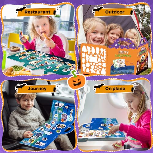 2-Pack Halloween Reusable Sticker Books for Toddlers 1-6: Jelly Stickers for Kids 2-4, Travel Toys and Holiday Gifts