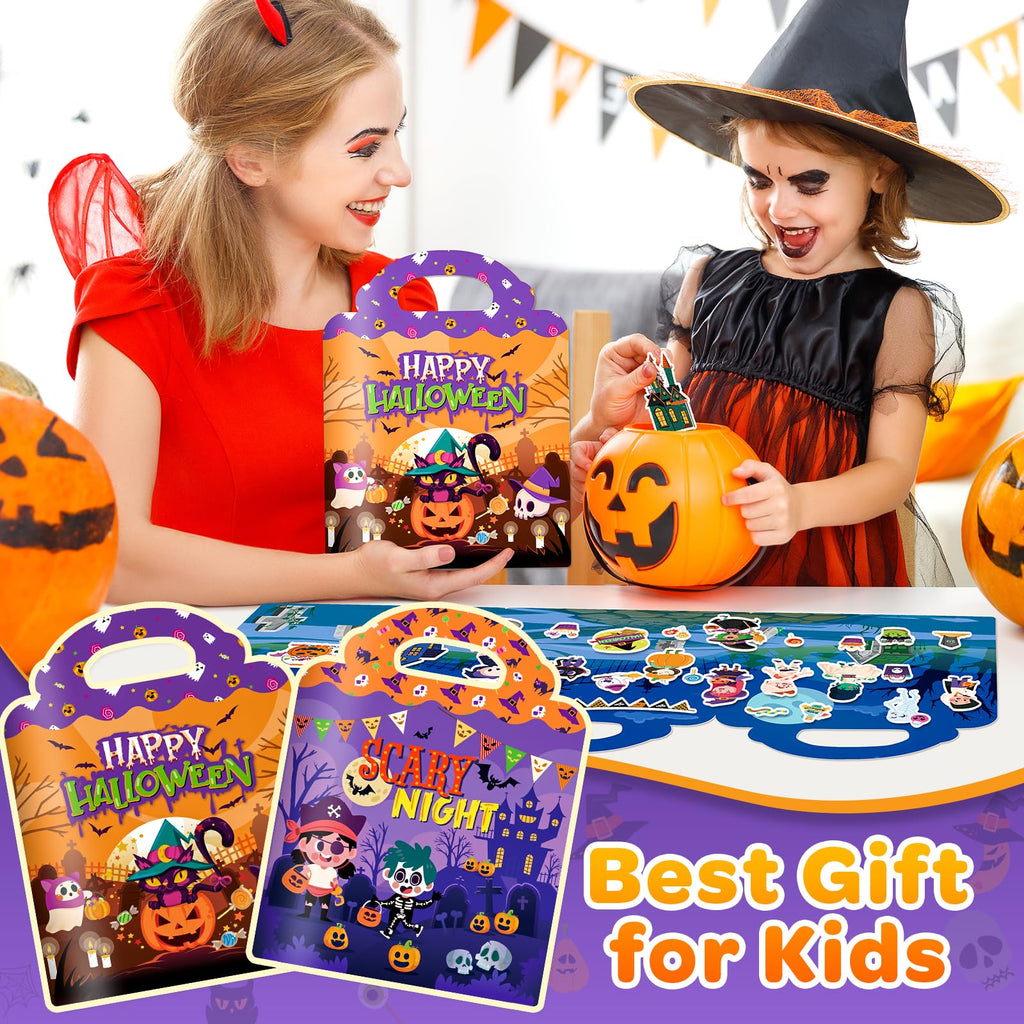 2-Pack Halloween Reusable Sticker Books for Toddlers 1-6: Jelly Stickers for Kids 2-4, Travel Toys and Holiday Gifts
