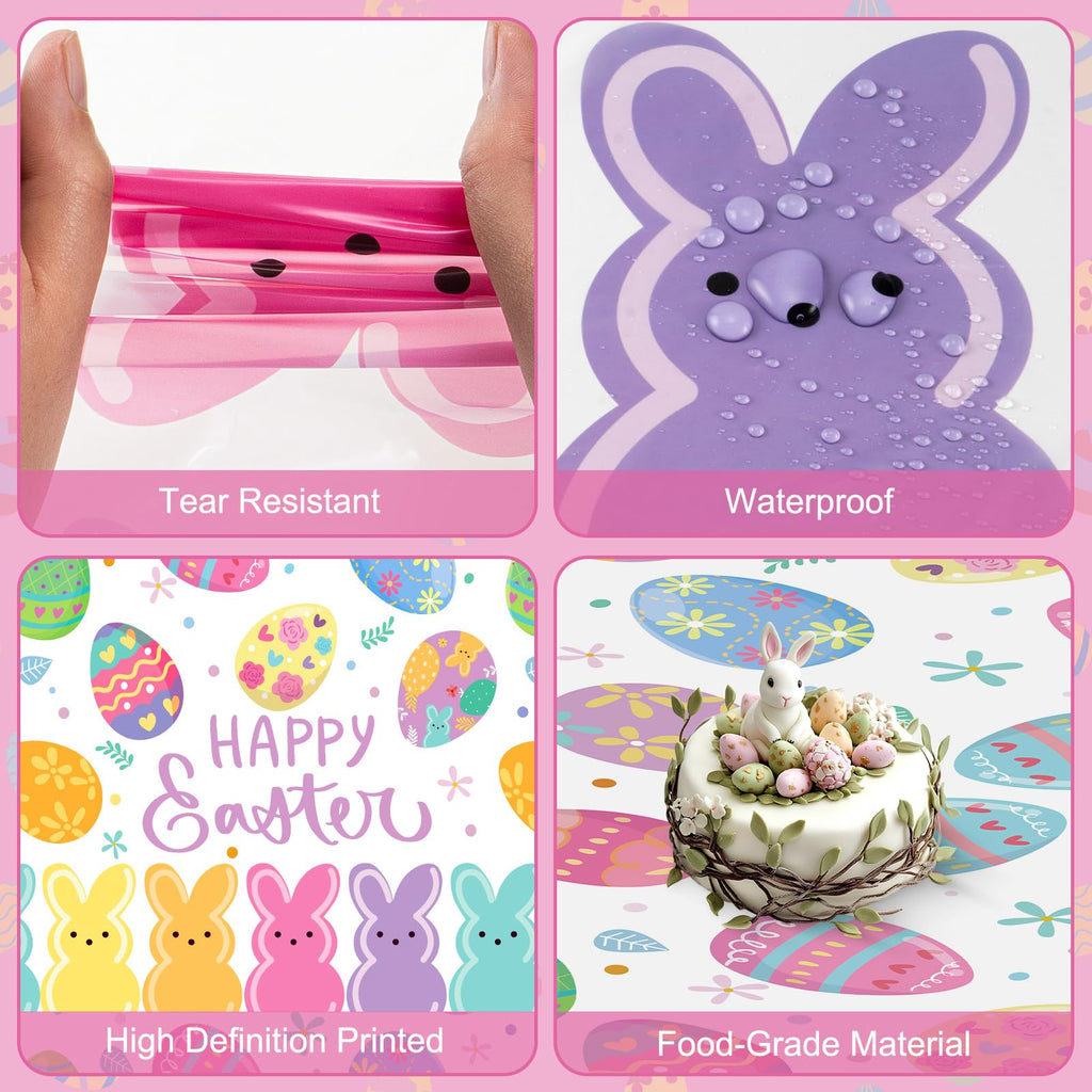2-Pack Happy Easter Plastic Tablecloth – 108 x 54 Inch Rectangle, Disposable Bunny & Egg Design for Spring Party Decor