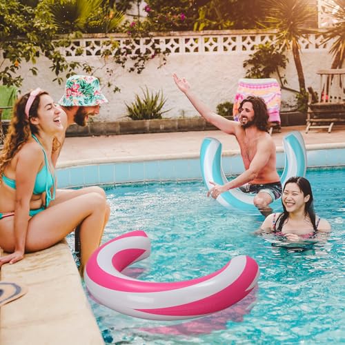 2 Pack Inflatable Curved Pool Noodles for Adults – 30x24 Inch PVC Pool Floats in Pink and Blue by Teyva Daily