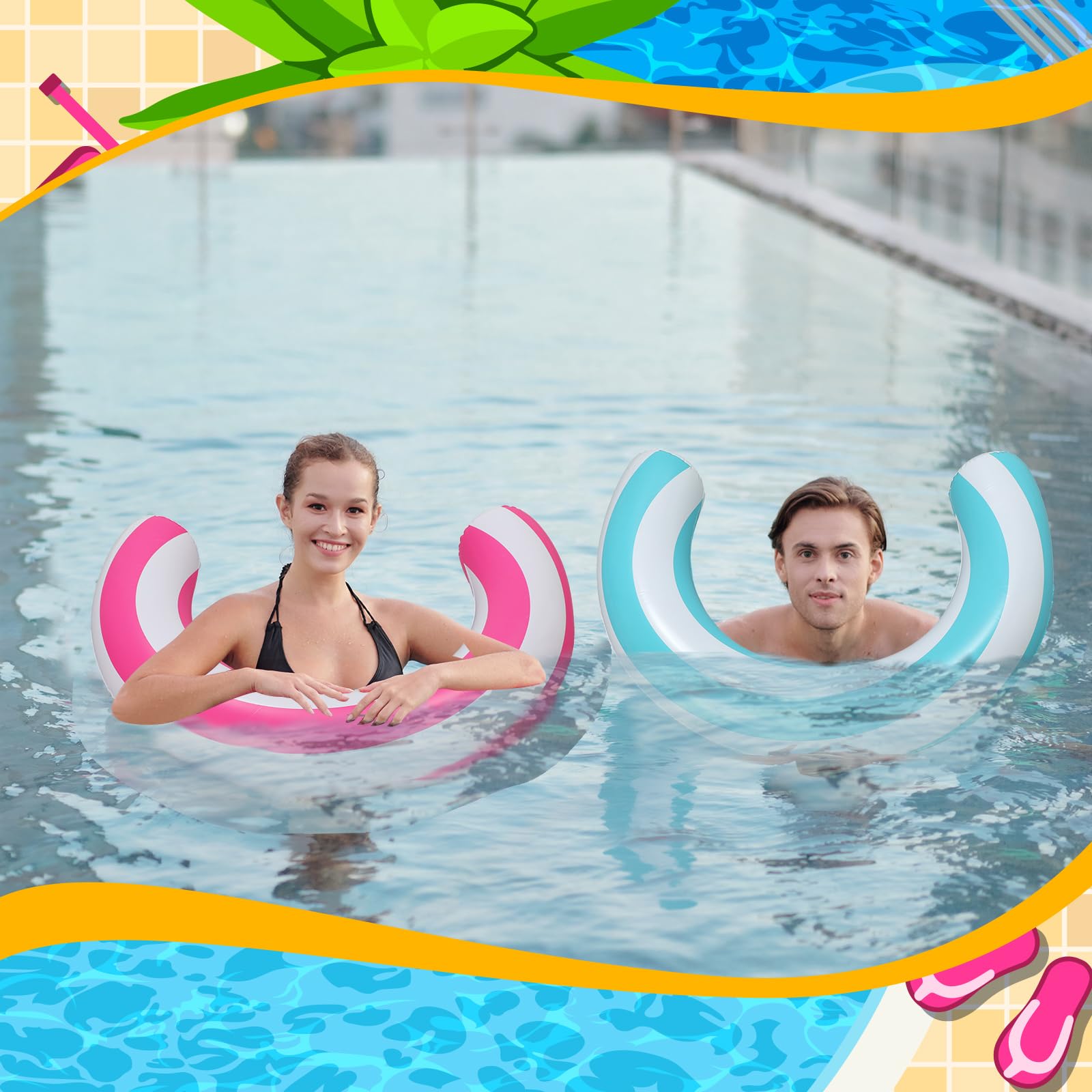 2 Pack Inflatable Curved Pool Noodles for Adults – 30x24 Inch PVC Pool Floats in Pink and Blue by Teyva Daily