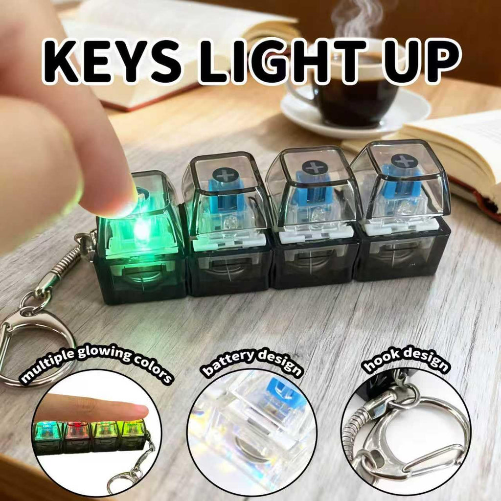 2-Pack Keyboard Fidget Keychain with LED Glow – Transparent Mechanical Clicker for Daily Stress Relief