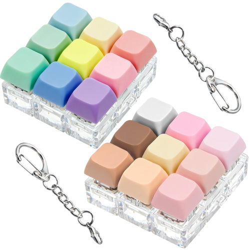 2 Pack Keyboard Fidget Toy – 9 in 1 Clicker Keychain for Stress Relief (Macaron & Morandi)