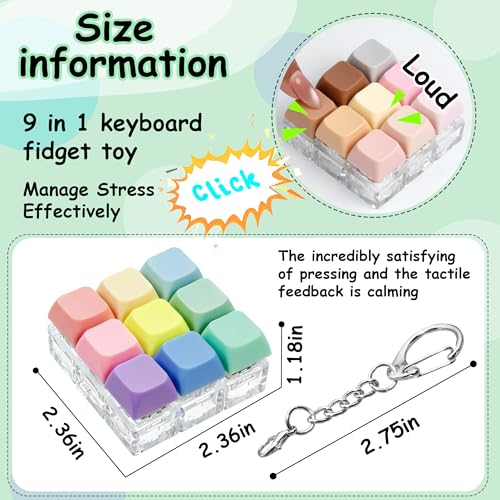 2 Pack Keyboard Fidget Toy – 9 in 1 Clicker Keychain for Stress Relief (Macaron & Morandi)