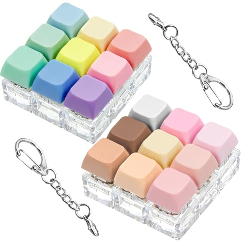 2 Pack Keyboard Fidget Toy – 9 in 1 Clicker Keychain for Stress Relief (Macaron & Morandi)