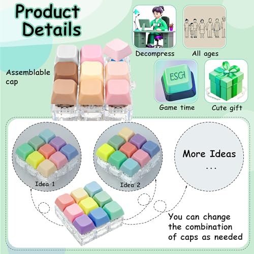 2 Pack Keyboard Fidget Toy – 9 in 1 Clicker Keychain for Stress Relief (Macaron & Morandi)