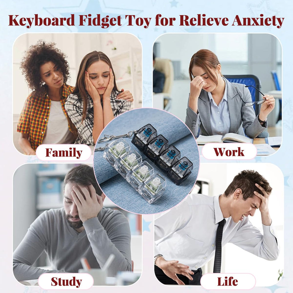 2-Pack Keyboard Fidget Toy for Adults - White Creamy & Black Clicky Keychain with Lights, Stress Relief Sensory Toy from Zioyihan