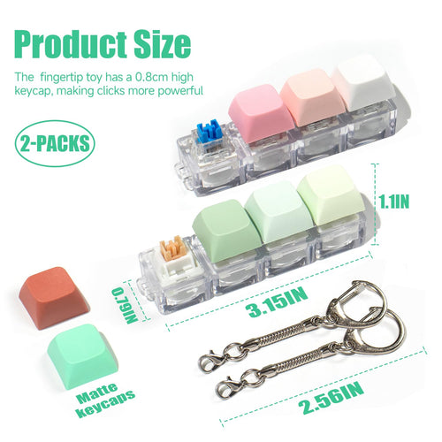 2-Pack Keyboard Fidget Toy Keychain: Silent Clicker + Loud Clicker Stress Relief