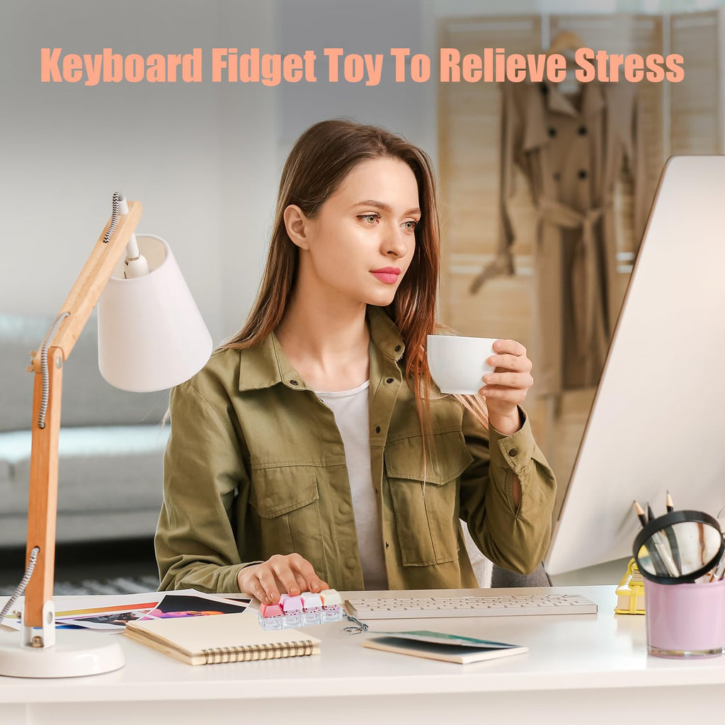 2-Pack Keyboard Fidget Toy Keychain: Silent Clicker + Loud Clicker Stress Relief