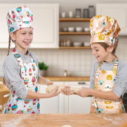 2-Pack Kids Apron & Chef Hat Set for Baking, Painting & Crafts – Adjustable, Waterproof, Machine Washable for Ages 3-6