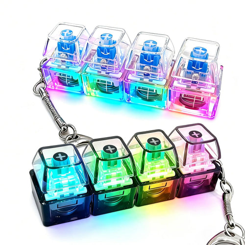 2-Pack LED Keyboard Fidget Keychain – Transparent Mechanical Clicker with Colorful Lights