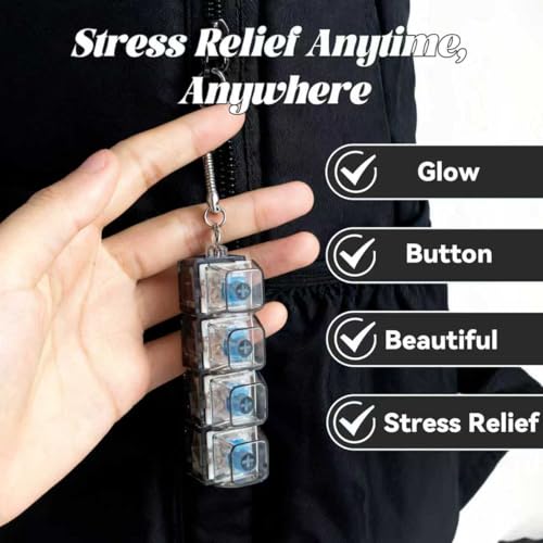 2-Pack LED Keyboard Fidget Keychain – Transparent Mechanical Clicker with Colorful Lights