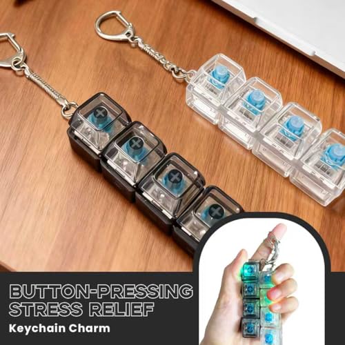 2-Pack LED Keyboard Fidget Keychain – Transparent Mechanical Clicker with Colorful Lights