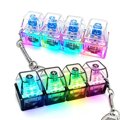 2-Pack LED Keyboard Fidget Keychain – Transparent Mechanical Clicker with Colorful Lights