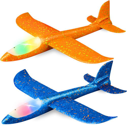 2 Pack LED Light Glider Airplanes – 17.5" Throwing Foam Plane with 2 Flight Modes for Kids Ages 3-9