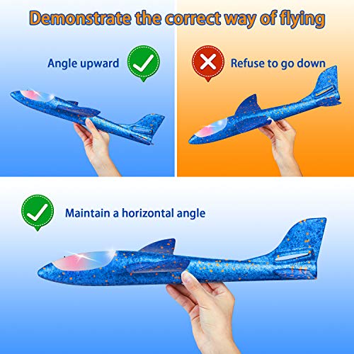 2 Pack LED Light Glider Airplanes – 17.5" Throwing Foam Plane with 2 Flight Modes for Kids Ages 3-9