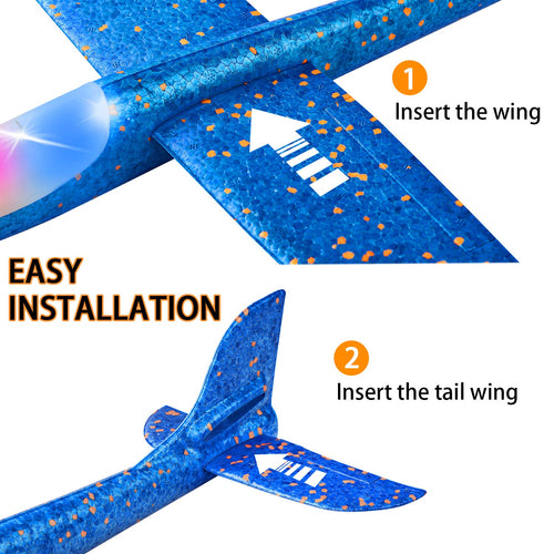 2 Pack LED Light Glider Airplanes – 17.5" Throwing Foam Plane with 2 Flight Modes for Kids Ages 3-9