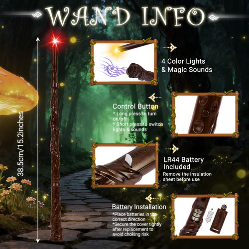 2-Pack Light Up Wizard Wands with Sounds & 4 Colors – Hive & Vine Set for Kids